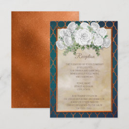 Elegant Teal Copper White Blommigt Wedding Recepti Inbjudningar