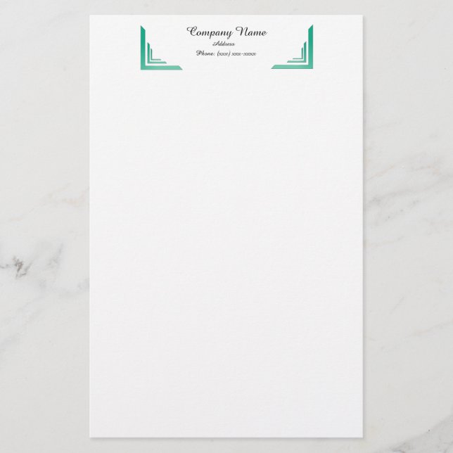 Elegant Teal Corner Gräns Professionell Stationery Brevpapper (Framsida)