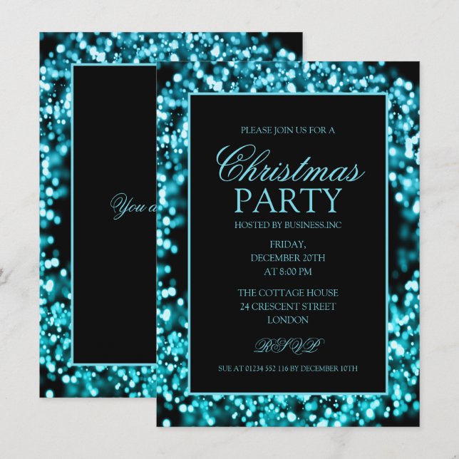 Elegant Teal Corporate jul Ljus Party Inbjudningar (Fram/baksida)