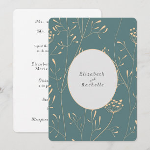 Elegant Teal Cream Flowers Grasses Inbjudningar