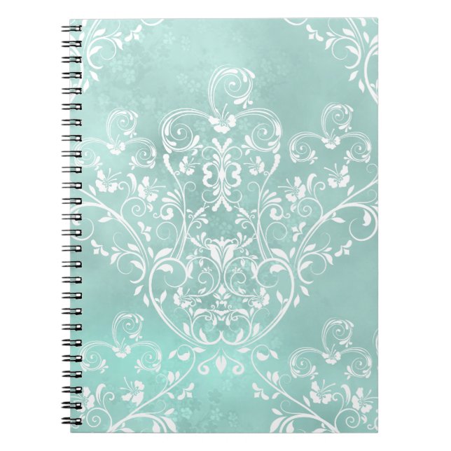 Elegant Teal Damask - bärbar dator Anteckningsbok Med Spiral (Framsidan)