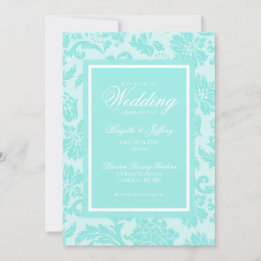 Elegant teal damask bröllop inbjudningar