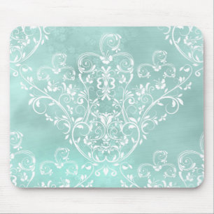 Elegant Teal Damask Mousepad Musmatta