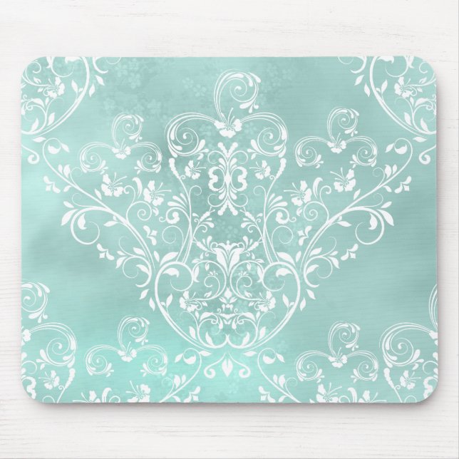 Elegant Teal Damask Mousepad Musmatta (Framsidan)