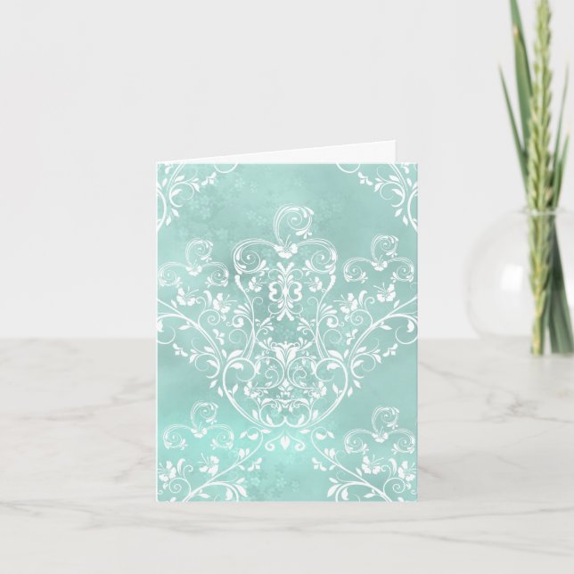 Elegant Teal Damask Note Card Kort (Framsida)