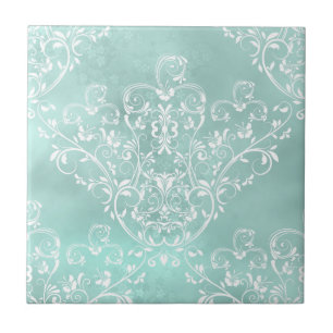 Elegant Teal Damask Tile Kakelplatta