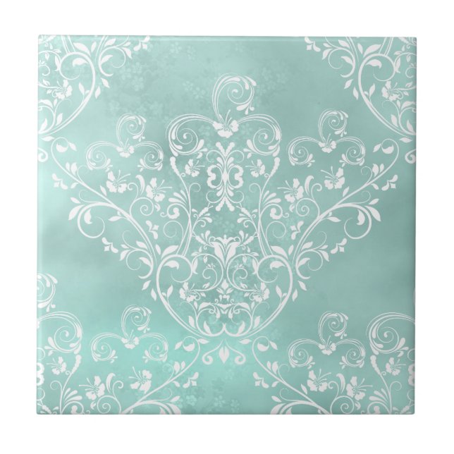 Elegant Teal Damask Tile Kakelplatta (Framsidan)