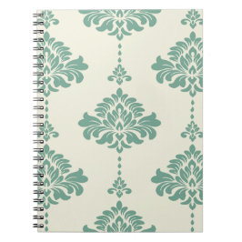 Elegant Teal Damask Vertikal Rand Sömlös Anteckningsbok