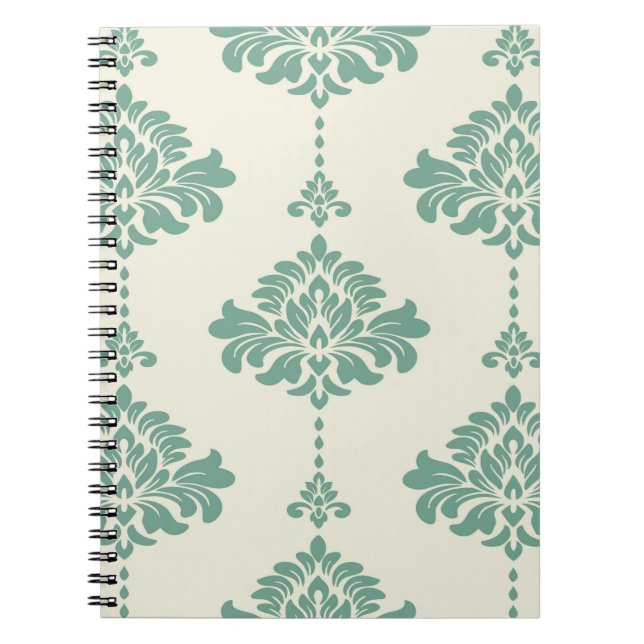 Elegant Teal Damask Vertikal Rand Sömlös  Anteckningsbok (Framsidan)
