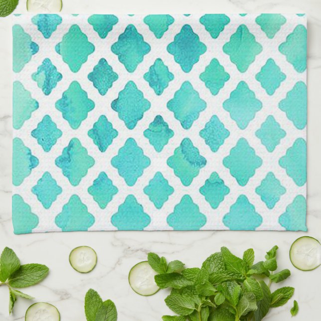 Elegant Teal Design Kökshandduk (Vikta)