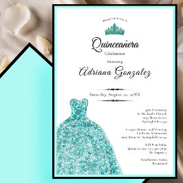 Elegant teal dress 15th birthday Quinceanera Inbjudningar