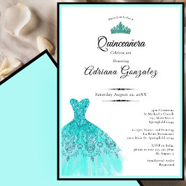 Elegant teal dress 15th birthday Quinceanera Inbjudningar