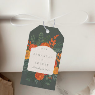 Elegant Teal Fall Blommigt Monogram Bröllop Presentetikett