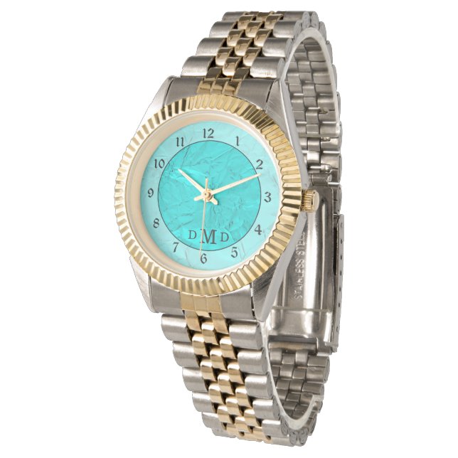 Elegant Teal Faux Foil Monogram Armbandsur (Vinklad)