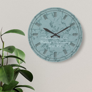 Elegant Teal Faux Marble Bröllop årsdag Clock Stor Klocka
