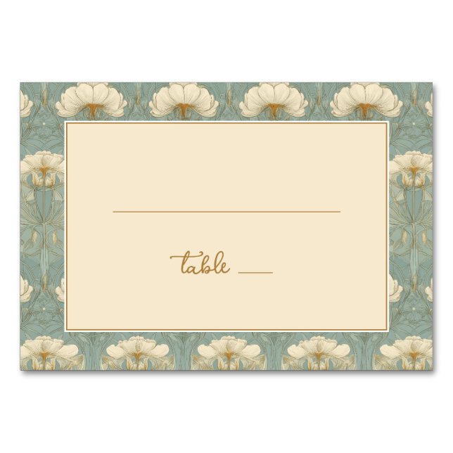 Elegant Teal Floral Border Bordsnummer (Framsidan)