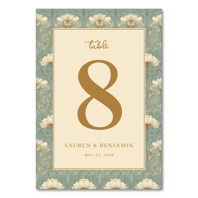 Elegant Teal Floral Number Eight Bordsnummer (Framsidan)