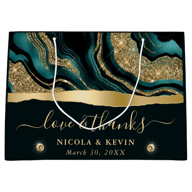 Elegant Teal Foil och Guld Glitter Agate Bröllop (Framsidan)