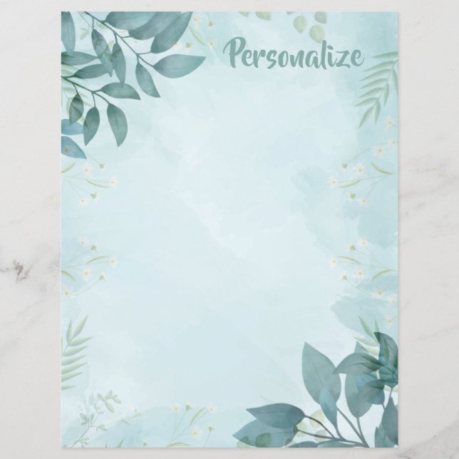 Elegant Teal Foliage Löv Natur Stationery (Framsida)