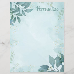 Elegant Teal Foliage Löv Natur Stationery