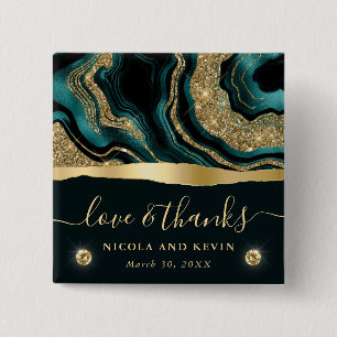 Elegant Teal Folie och Guld Glitter Agat Bröllop Knapp