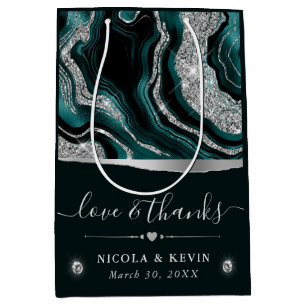 Elegant Teal Folie och Silver Glitter Agat Bröllop
