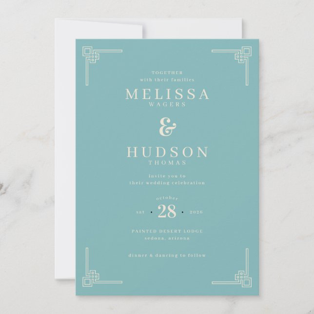 Elegant Teal Geometric Wedding Invitation Inbjudningar (Framsida)
