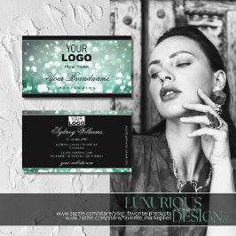Elegant Teal Glitter Gnistra Stars med Logotyp Bla Visitkort