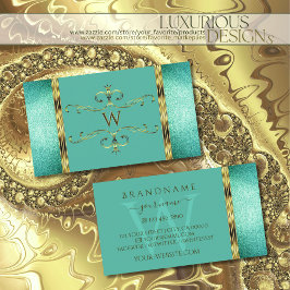 Elegant Teal Glitter Gräns Ornate Monogram Visitkort