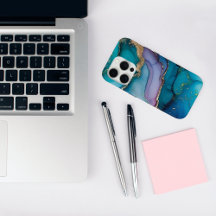 Elegant Teal Glitter Marble iPhone 15 Pro Fodral