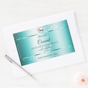 Elegant Teal Glitter Product Labels Monogram Logot Rektangulärt Klistermärke