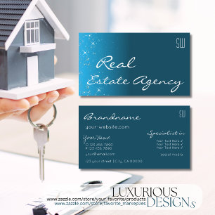 Elegant Teal Gnistra Glitter Stars med Monogram Visitkort