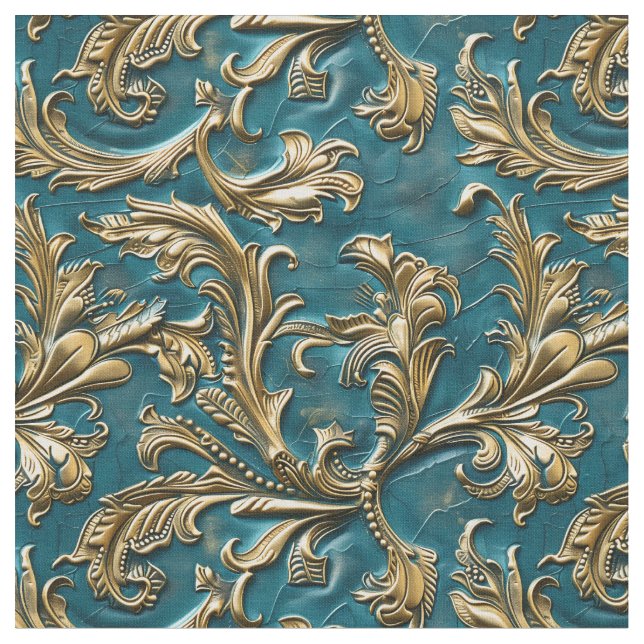 Elegant teal gold tooled leather  tyg (Närbild)