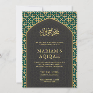 Elegant Teal Grå Guld Islamisk Mihrab Aqiqah Inbjudningar