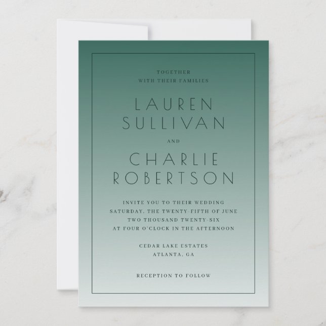 Elegant Teal Gradient Wedding Invitations Inbjudningar (Framsida)