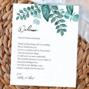 Elegant Teal Greenery Bröllop Välkomstsäck Brev