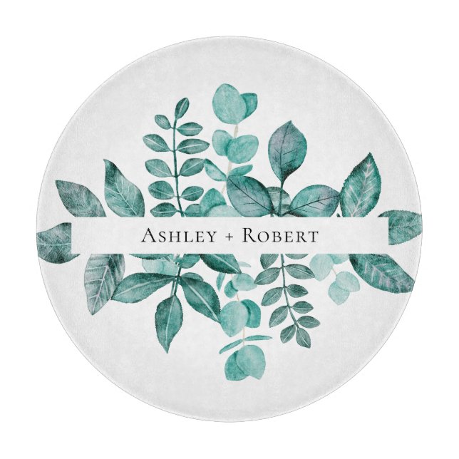 Elegant Teal Greenery Watercolor Modern Bröllop (Framsidan)