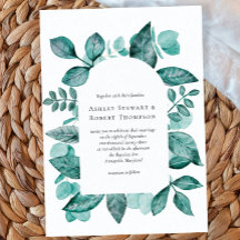 Elegant Teal Greenery Watercolor Modern Bröllop