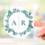 Elegant Teal Greenery Watercolor Modern Bröllop Runt Klistermärke<br><div class="desc">Vackra tealgrey gör en elegant påstående för din bröllopsinbjudan. Du kan anpassa dig till din information och ändra ordalydelsen till kostym för ditt evenemang.</div>