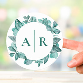 Elegant Teal Greenery Watercolor Modern Bröllop Runt Klistermärke