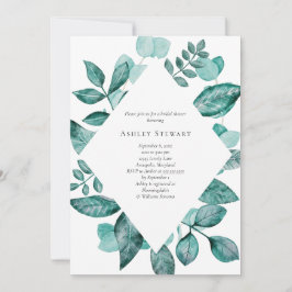 Elegant Teal Greenery Watercolor Möhippa Inbjudningar