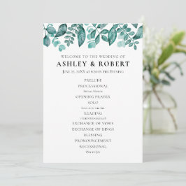 Elegant Teal Grey Löv Bröllop Ceremony Program