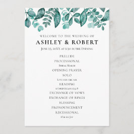 Elegant Teal Grey Löv Bröllop Ceremony Program
