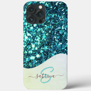 Elegant Teal Grönt Drip Glitter Monogrammed Namn