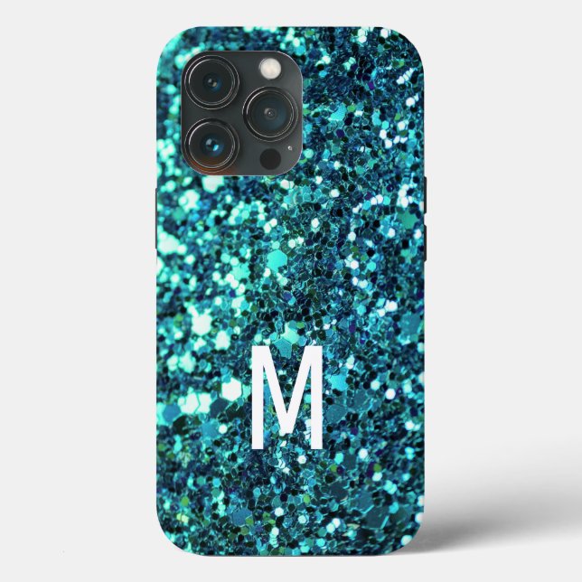 Elegant Teal Grönt Glitter Anpassningsbar monogram (Baksida )