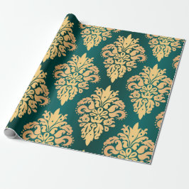 Elegant Teal Grönt Guld Classic Damask-mönster Presentpapper