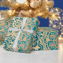Elegant Teal Grönt Guld Mandala Mönster Presentpapper