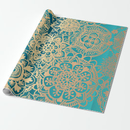 Elegant Teal Grönt Guld Mandala Mönster Presentpapper