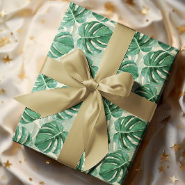 Elegant Teal Grönt Monstera Presentpapper