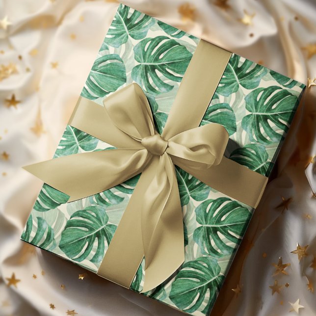 Elegant Teal Grönt Monstera Presentpapper (Skapare uppladdad)